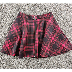 Hot Topic Womens Sz S red and black plaid skater mini skirt Zip Front Y2K Goth